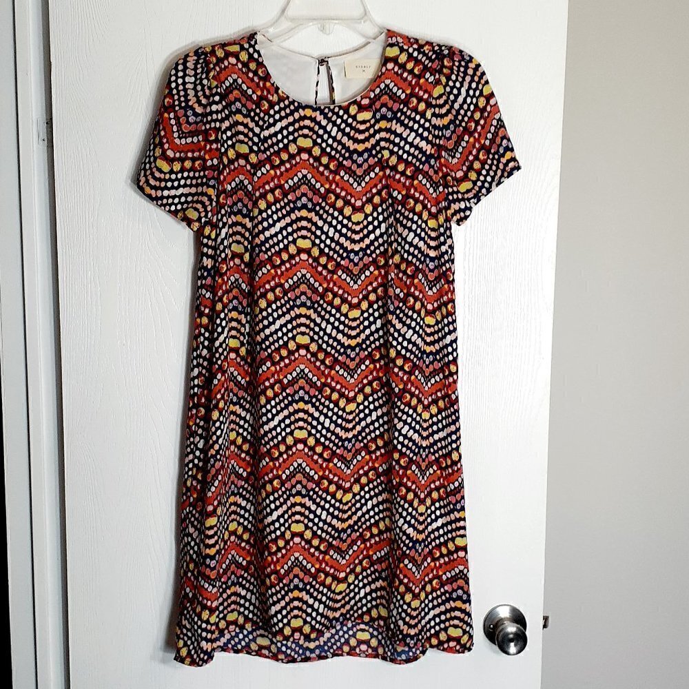 Everly Short Sleeved Flared, Chiffon Short Dress; Multi-Colors; Size Small
